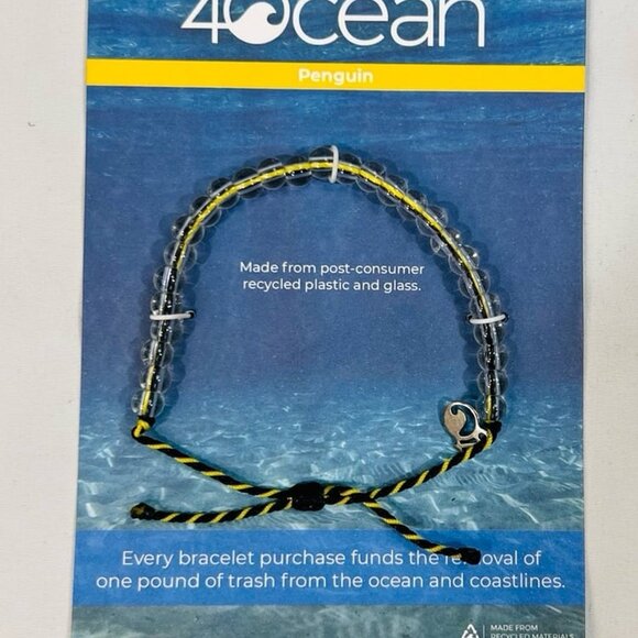 NEW ~ Bracelet Unisex 4ocean Recycled Glass & Plastic Black/Yllw Penguin ONE SZ - Picture 1 of 2